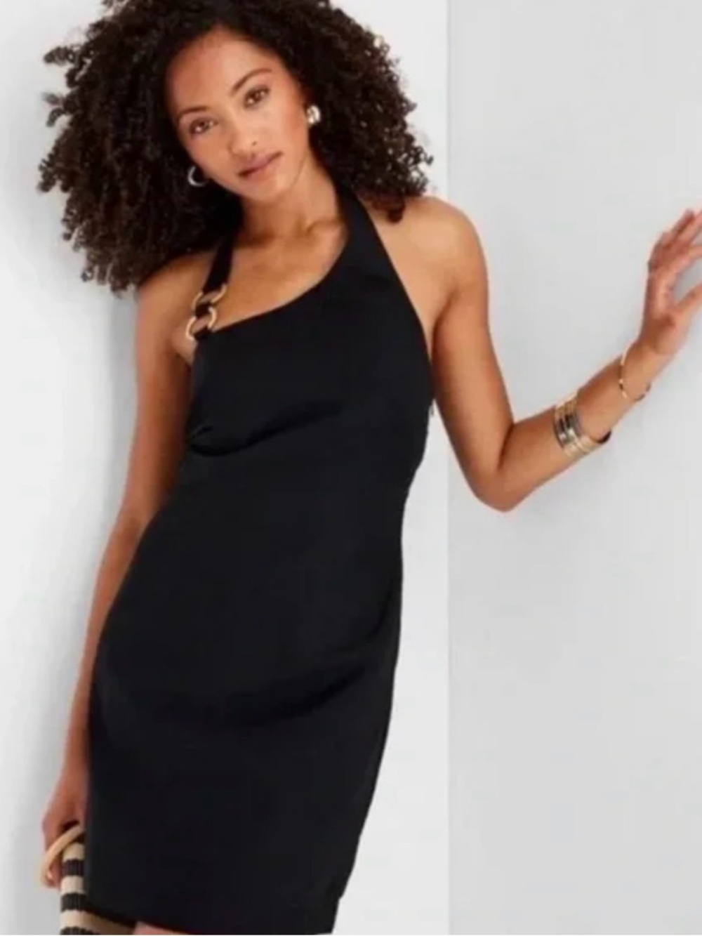 Future Collective X Jenee Naylor Sleeveless Ring Black Halter Dress Size 00 NWT